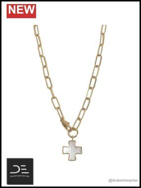 Pearl Cross Pendant Waterproof 18" Chain Necklace Stainless Steel